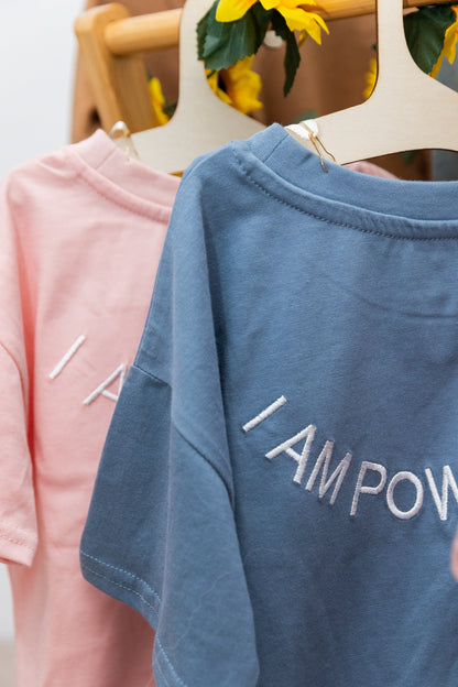 100% Organic Cotton Toddler T-Shirt with I AM HAPPY Affirmation Embroidery