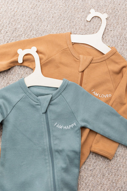 100% Organic Cotton Baby onesie with I AM HAPPY Affirmation Embroidery