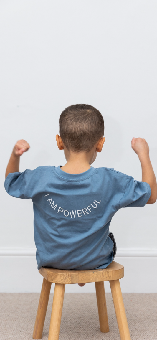 100% Organic Cotton Toddler T-Shirts with I AM POWERFUL Affirmation Embroidery